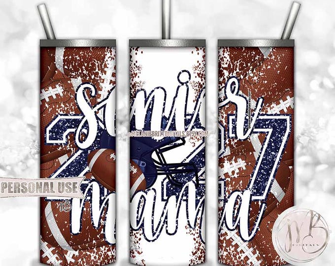 Navy Blue Football Senior 2027 Mama Tumbler Wrap Download • Helmet Glitter Sports Mama Gift • Sublimation Print and Press #1