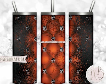 Dark Orange Gothic Diamond Skulls 20oz Skinny Tumbler Wrap Sublimation Design • Gothic Halloween Party Tumbler Gift • DIY Print & Press