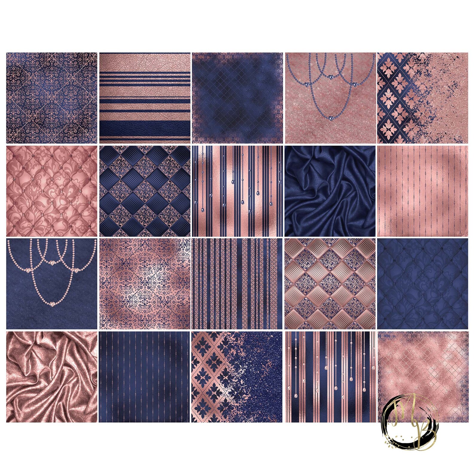 Classy Rose Gold & Navy Digital Paper Download for Etsy