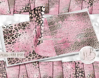 Pink Distressed Leopard Scrapbook Paper Download • Sparkling Glitter and Shimmering Foil • DIY Printable Paper Crafts 20 12x12 JPG & PDF
