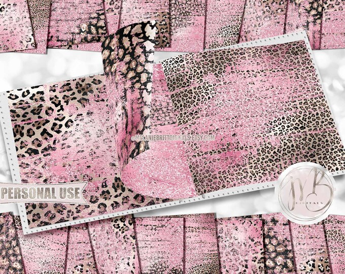 Pink Distressed Leopard Scrapbook Paper Download • Sparkling Glitter and Shimmering Foil • DIY Printable Paper Crafts 20 12x12 JPG & PDF