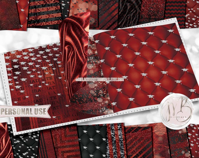 Maroon Luxury Graduation Scrapbook Paper Download • Luxurious Diamond Mortarboards • DIY Scrapbooking Printable