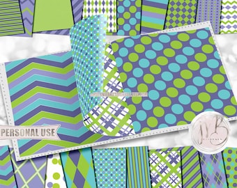 Lavender Lime and Blue Classic Scrapbook Paper Download • Patterned Geometric Design • DIY Printable Paper Crafts 20 12x12 JPG & PDF