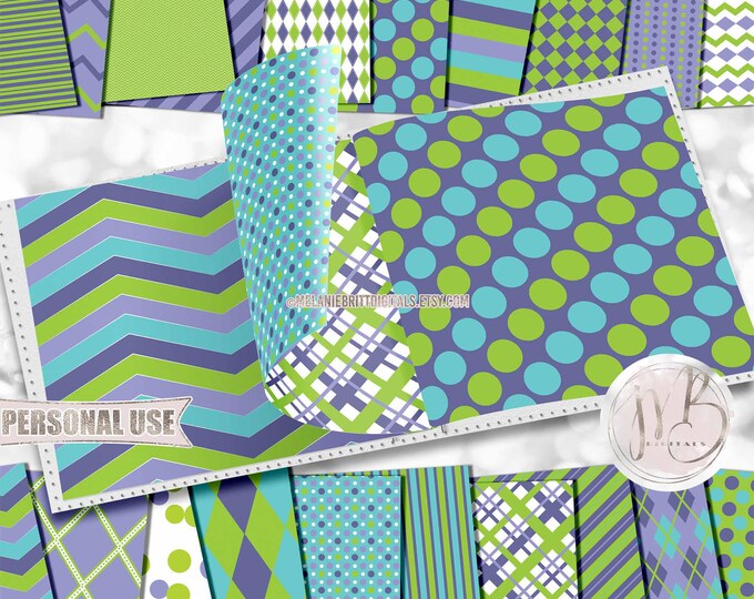 Lavender Lime and Blue Classic Scrapbook Paper Download • Patterned Geometric • DIY Scrapbooking Printable 20 12x12 JPG PDF