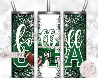 Green Football Grandpa 20oz Skinny Tumbler Wrap Sublimation Design • Football Helmet Leopard Print Gpa Gift • DIY Print and Press