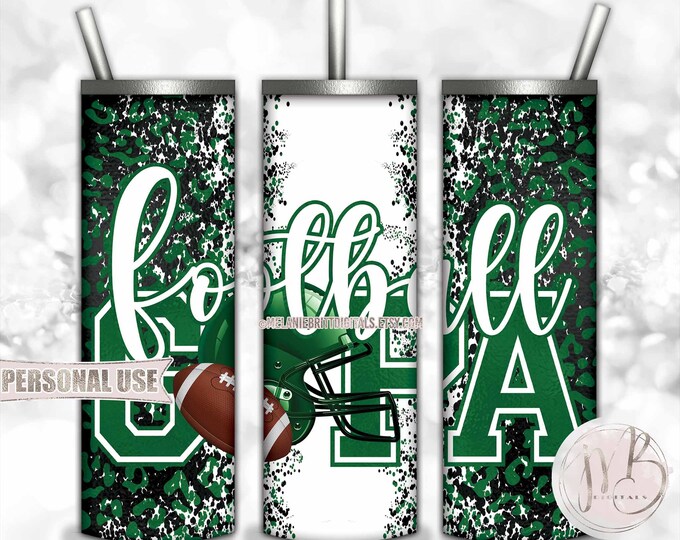Green Football Grandpa 20oz Skinny Tumbler Wrap Sublimation Design • Football Helmet Leopard Print Gpa Gift • DIY Print and Press