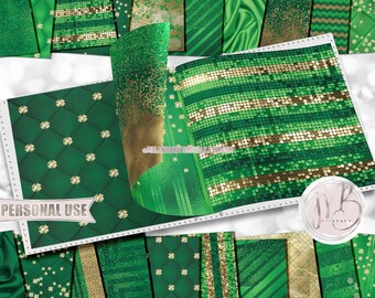 St Patrick's Day Luxury Scrapbook Paper Download • Diamond Shamrocks and Clovers Luxurious Design • Printable Paper Crafts 20 12x12 JPG PDF