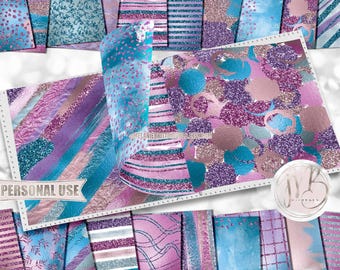Blue Pink Purple Artsy Scrapbook Paper Download • Artistic Paint Splashes and Brush Stroke Design • Printable Paper Crafts 20 12x12 JPG PDF