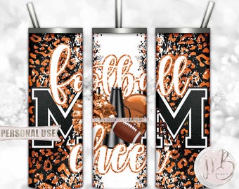 Orange Mom of Both Football and Cheer 20oz Skinny Tumbler Wrap Sublimation Design • Leopard Print Mom Gift • DIY Print and Press