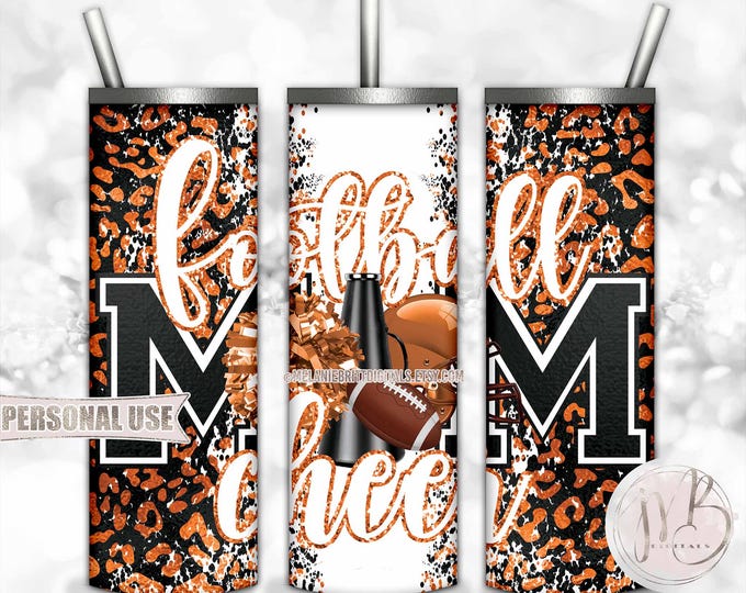 Orange Mom of Both Football and Cheer 20oz Skinny Tumbler Wrap Sublimation Design • Leopard Print Mom Gift • DIY Print and Press