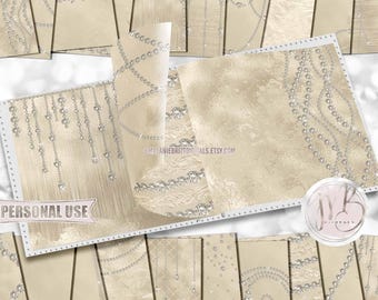 Champagne Diamond Scrapbook Paper Download • Formal Diamond Strands and Shimmering Foil Design • Printable Paper Crafts 20 12x12 JPG & PDF