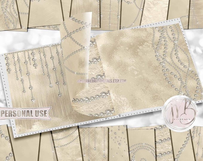 Champagne Diamond Scrapbook Paper Download • Formal Diamond Strands and Shimmering Foil Design • Printable Paper Crafts 20 12x12 JPG & PDF