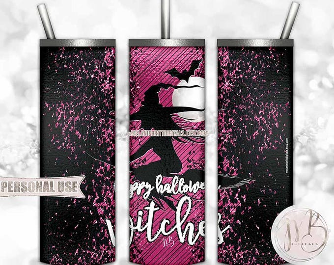 Pink Shimmer Happy Halloween Witches Tumbler Wrap Download • Wicked Witch Halloween Party Ladies Night • Sublimation Print and Press #1