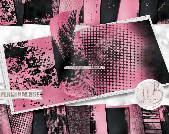 Pink and Black Abstract Scrapbook Paper Download • Unique Abstract Shimmering Foil • DIY Printable 20 12x12 JPG & PDF