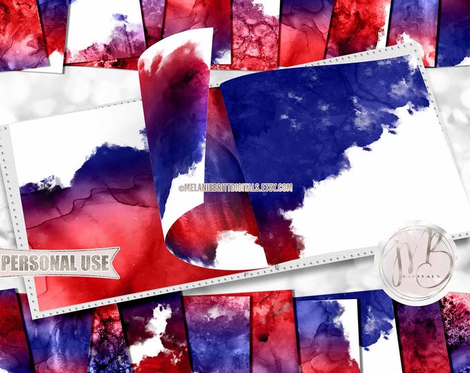 Patriotic Alcohol Ink Splashes Scrapbook Paper Design Download • Abstract Fluid Art Inked Design • Printable Paper Crafts 20 12x12 JPG & PDF