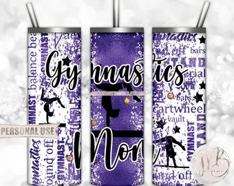 Purple Gymnastics Mom 20oz Skinny Tumbler Wrap Sublimation Design Download • Gymnast Medals Proud Gymnastics Mom Gift • DIY Print and Press