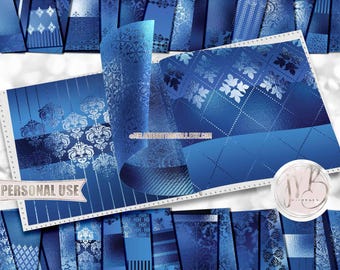 Royal Blue Elegant Scrapbook Paper Download • Victorian Damask Shiny Metallic Foil Design • Printable Paper Crafts 30 12x12 JPG & PDF