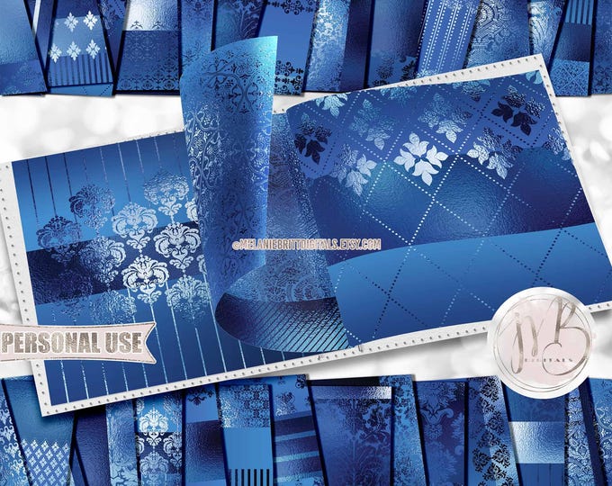 Royal Blue Elegant Scrapbook Paper Download • Victorian Damask Shiny Metallic Foil • DIY Scrapbooking Printable 30 12x12 JPG & PDF