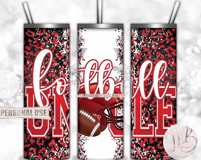 Red Football Uncle 20oz Skinny Tumbler Wrap Sublimation Design • Football Helmet Leopard Print Sports Uncle Gift • DIY Print & Press
