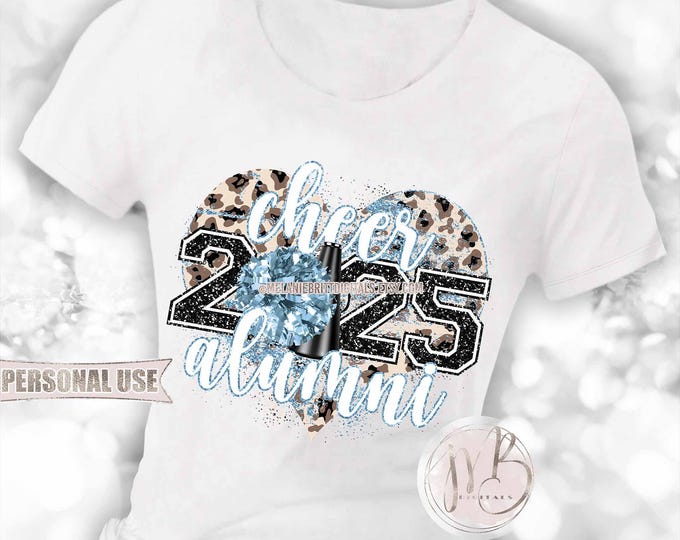 Cheer and Leopard Alumni 2025 Heart T-Shirt Download • Light Blue School Colors • Sublimation Print and Press