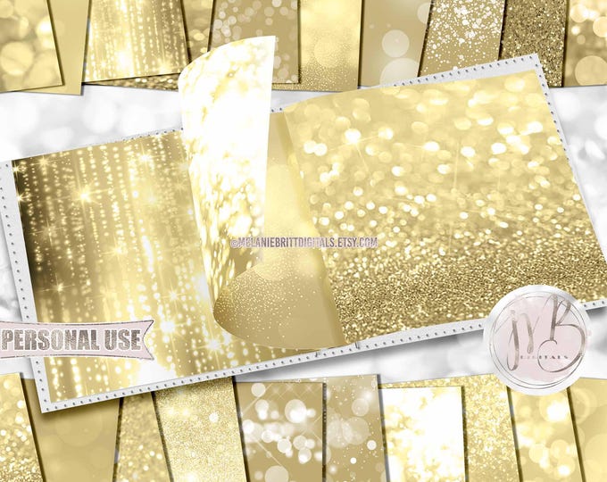 Gold Bokeh Scrapbook Paper Download • Golden Sparkle Blurred Light Effect Design • Printable Paper Crafts 20 12x12 JPG & PDF