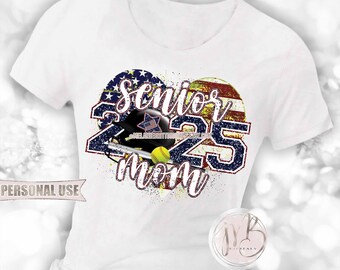 Patriotic Softball 2025 Senior Mom Heart T-Shirt Sublimation Design • Senior Night Tee for Mom American USA Flag • DIY Print and Press