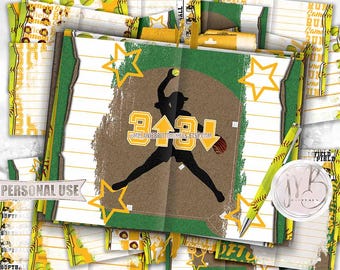 Athletic Gold Softball Junk Journal Page Download • Sports Memorabilia • Journaling Printable