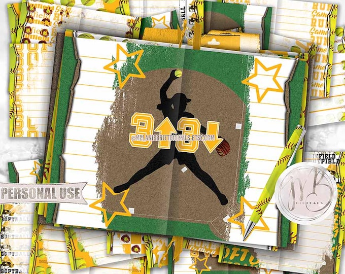 Athletic Gold Softball Junk Journal Page Download • Sports Memorabilia • Journaling Printable
