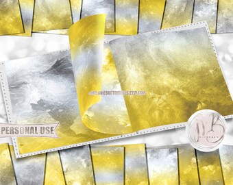 Yellow and Gray Pearlescent Scrapbook Paper Download • Luminous Shimmer Watercolor Design • DIY Printable Paper Crafts 20 12x12 JPG & PDF