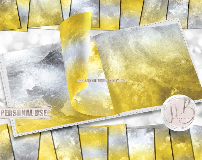 Yellow and Gray Pearlescent Scrapbook Paper Download • Luminous Shimmer Watercolor Design • DIY Printable Paper Crafts 20 12x12 JPG & PDF