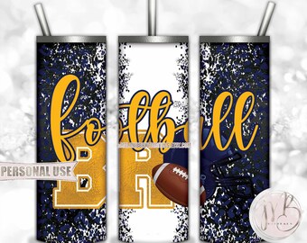 Navy Athletic Gold Football Brother 20oz Skinny Tumbler Wrap Sublimation Design • Football Helmet Leopard Sport Bro Gift • DIY Print & Press