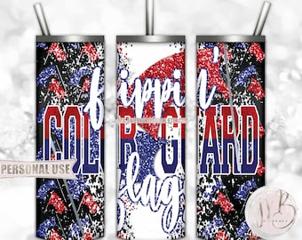 Blue and Red Color Guard 20oz Skinny Tumbler Wrap Sublimation Download • "Flippin Flags" Marching Band Flag Performance • DIY Print & Press