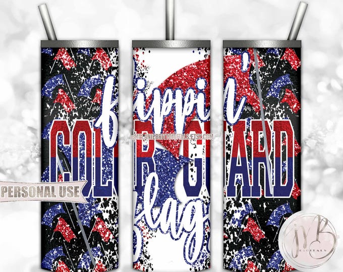 Blue and Red Color Guard 20oz Skinny Tumbler Wrap Sublimation Download • "Flippin Flags" Marching Band Flag Performance • DIY Print & Press
