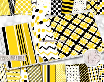 Black and Yellow Classic Scrapbook Paper Download • Patterned Geometric Design • Printable Paper Crafts 20 12x12 JPG & PDF