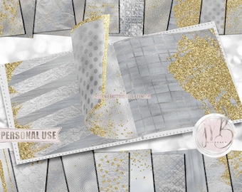 Glam Scrapbook Paper Download • Silver and Gold Sparkling Glitter and Shimmering Foil Design • Printable Paper Crafts 20 12x12 JPG & PDF