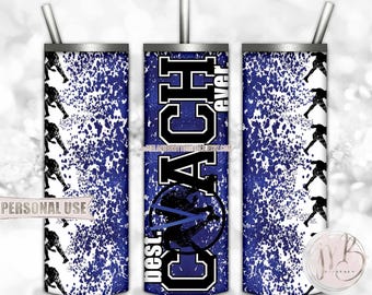 Blue Boy Wrestling Coach 20oz Skinny Tumbler Wrap Sublimation Design Download • Lanyard Whistle "Best Coach Ever" Gift • DIY Print and Press