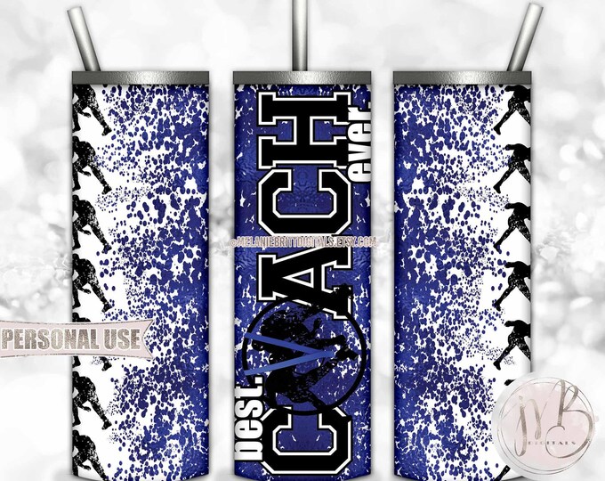 Blue Boy Wrestling Coach 20oz Skinny Tumbler Wrap Sublimation Download • Lanyard Whistle "Best Coach Ever" Gift • DIY Print and Press