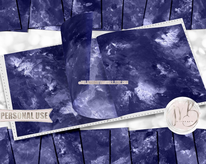 Navy Blue Watercolor Scrapbook Paper Download • Soft Delicate Mixed Media Paint Design • Printable Paper Crafts 20 12x12 JPG & PDF