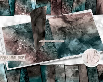 Green Brown Alcohol Ink Scrapbook Paper Download • Painted Abstract Fluid Art Inked Design • Printable Paper Crafts 20 12x12 JPG & PDF