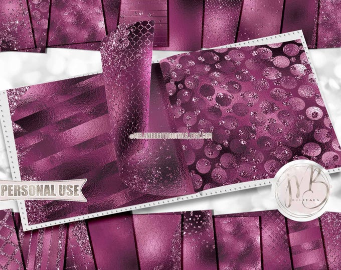 Magenta Glam Scrapbook Paper Download • Sparkling Glitter and Shimmering Foil Design • DIY Printable Paper Crafts 20 12x12 JPG & PDF