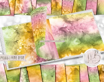 Bright Sherbet Alcohol Ink Scrapbook Paper Download • Painted Abstract Fluid Art Inked Design • Printable Paper Crafts 20 12x12 JPG & PDF