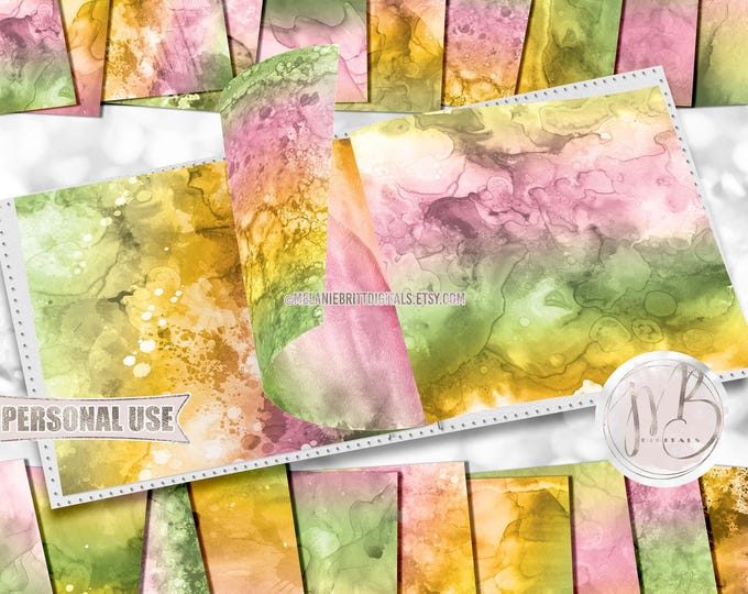 Bright Sherbet Alcohol Ink Scrapbook Paper Download • Painted Abstract Fluid Art Inked Design • Printable Paper Crafts 20 12x12 JPG & PDF