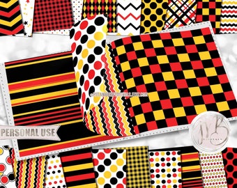 Red, Yellow and Black Scrapbook Paper Design • Classic Geometric Patterned Paper • Printable Paper Crafts 20 12x12 JPG & PDF