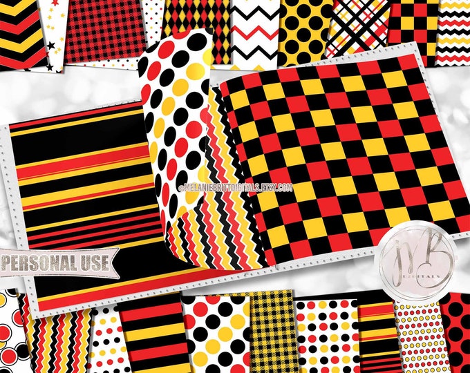 Red, Yellow and Black Scrapbook Paper Design • Classic Geometric Patterned Paper • Printable Paper Crafts 20 12x12 JPG & PDF