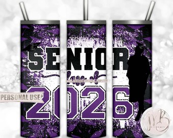 Purple Girl Graduation Senior 2026 20oz Skinny Tumbler Wrap Sublimation Download • Grad Cap Glitter Graduate Gift • DIY Print and Press