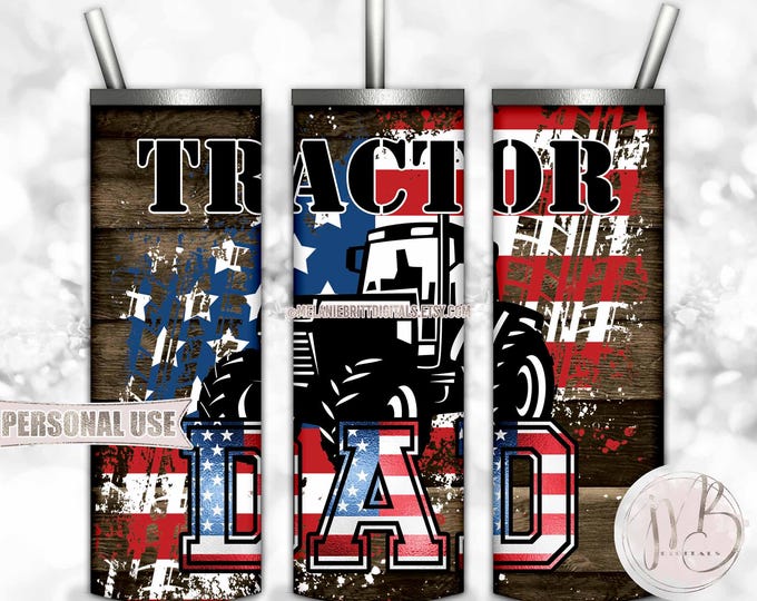 Patriotic Tractor Dad 20oz Skinny Tumbler Wrap Sublimation Download • Distressed USA Flag Rustic Wood Father's Day Gift • DIY Print & Press