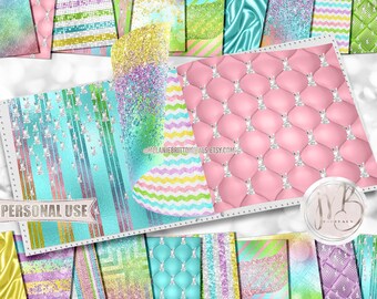 Luxury Easter Scrapbook Paper Download • Bunny Diamonds Bright Sparkling Glitter Shimmering Foil • Printable Paper Crafts 20 12x12 JPG & PDF