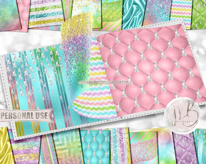 Luxury Easter Scrapbook Paper Download • Bunny Diamonds Bright Sparkling Glitter Shimmering Foil • Printable Paper Crafts 20 12x12 JPG & PDF