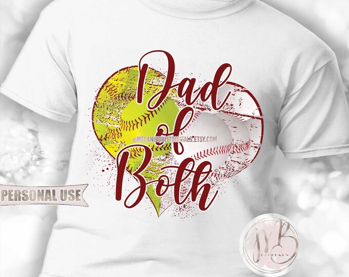Maroon Baseball and Softball Dad of Both Heart T-Shirt Sublimation Download • School Sports Ball Park Dad Gift • DIY Print and Press