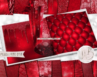 Luxury Cherry Red Scrapbook Paper Download • Luxurious Design Sparkling Glitter Shimmering Foil • Printable Paper Crafts 20 12x12 JPG & PDF